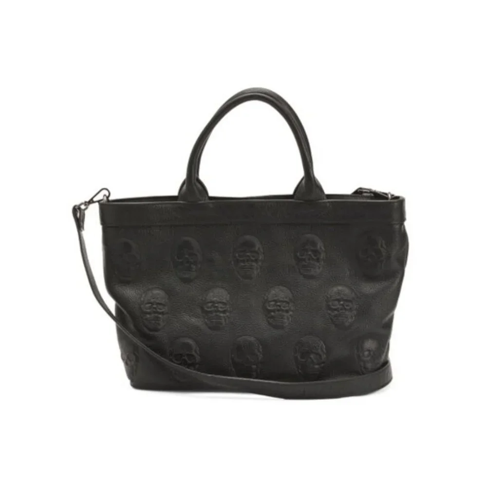 IO PELLE Black Made In Italy Leather Skull Satchel Black Med
